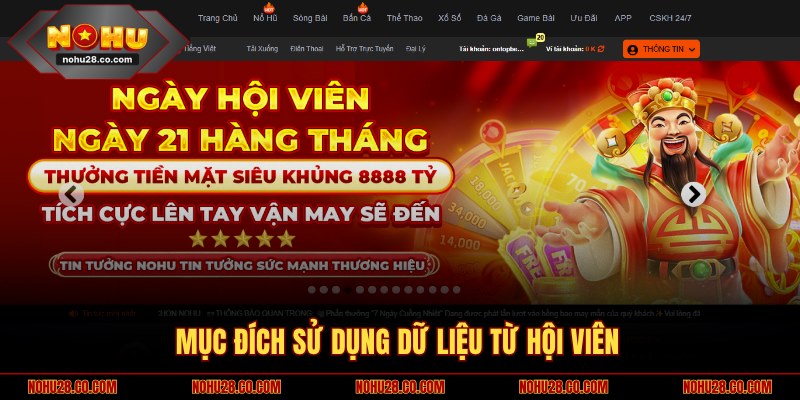 Mục đích sử dụng dữ liệu từ hội viên theo quyền riêng tư NOHU28