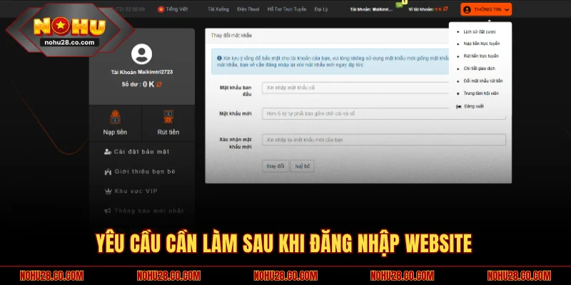 Yêu cầu cần làm sau khi đăng nhập website